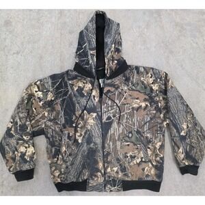 Vintage Ozark Trail Hunting Full Zip Hoodie Men's L Brown Camo Fleece Mossy Oak